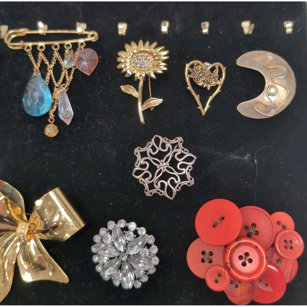 Vtg Brooch Pin Lot of 11 Bow Cat Heart Sunflower Gold/Silver Tone Wearable - Picture 3 of 13